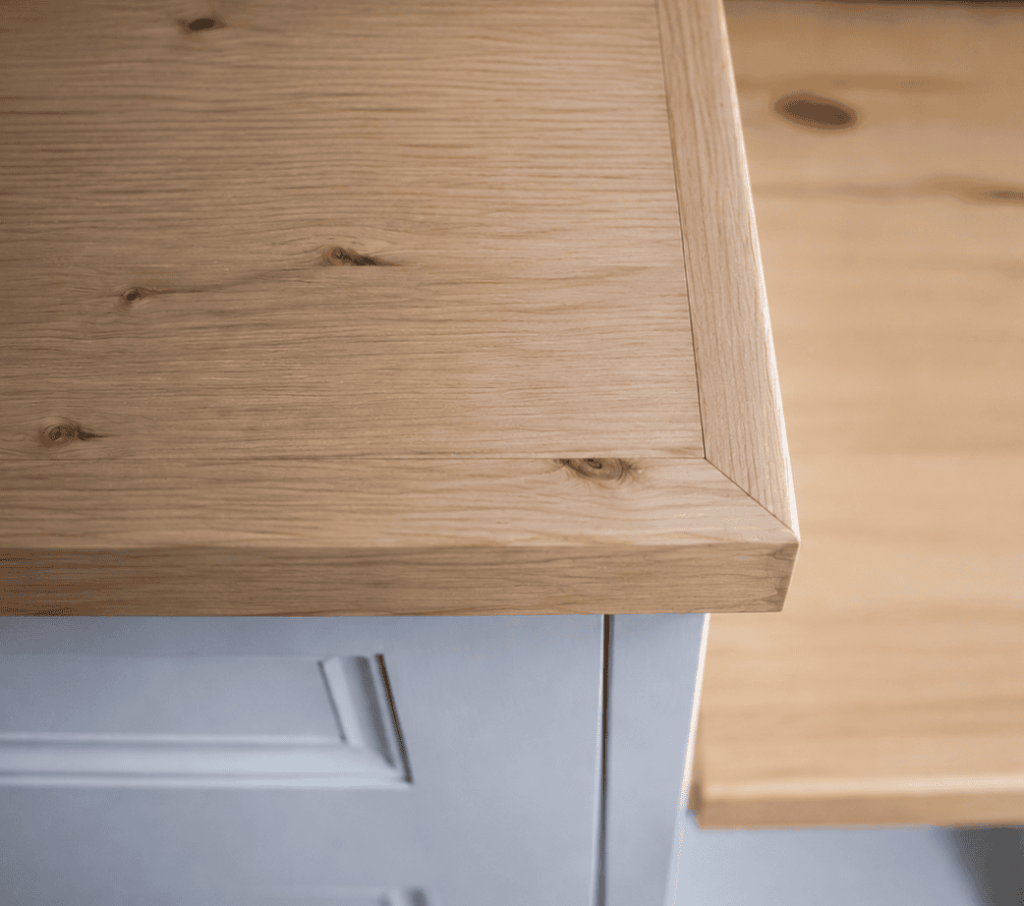 mitred corner detail on pine top